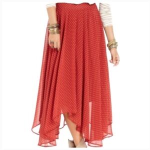 Free People Red Vintage Y2K Asymmetrical Polka Dot Midi Maxi Swing Skirt Sheer